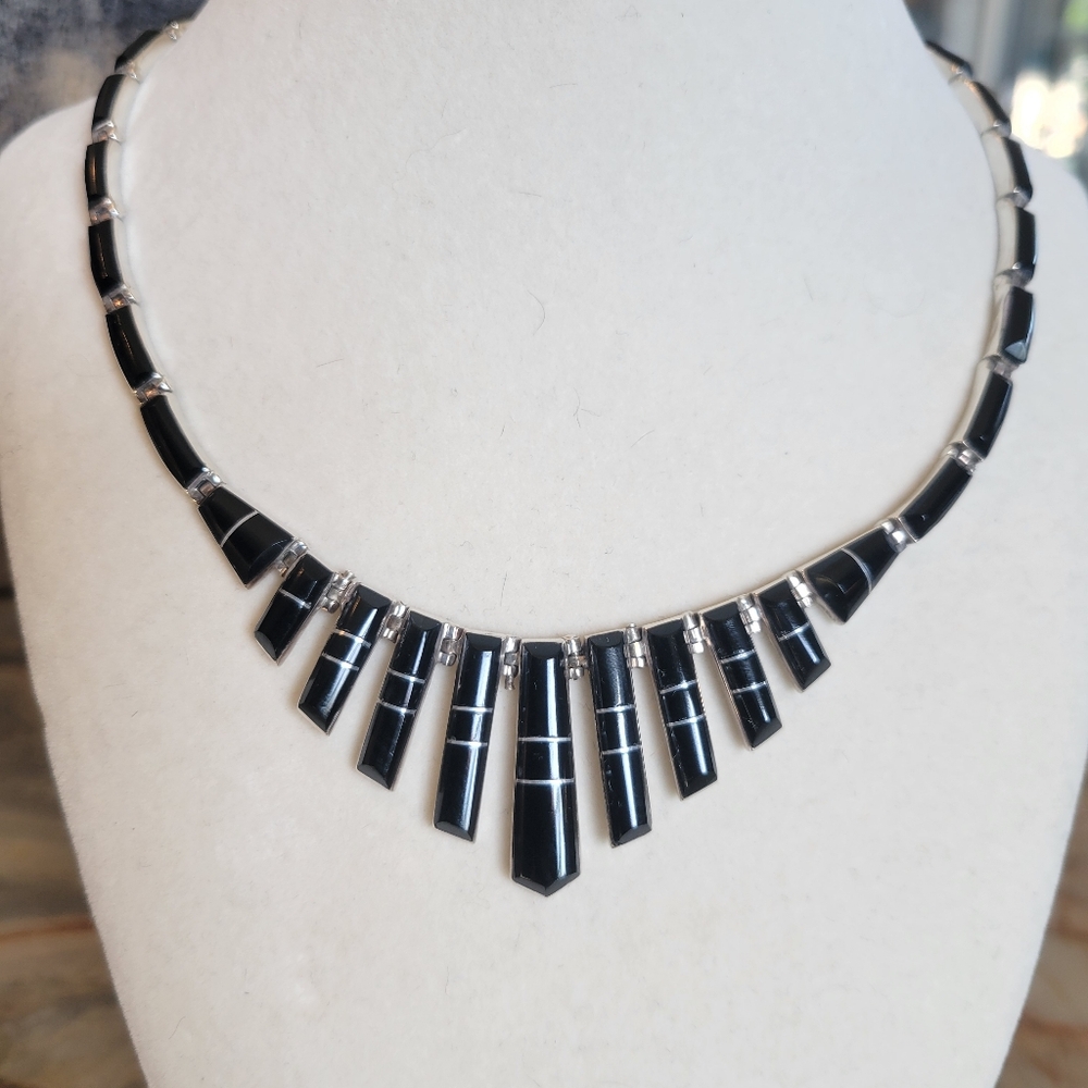 Taxco Black Onyx and Sterling Silver Necklace